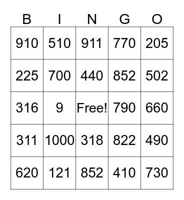 Spanish Numbers Bingo Card