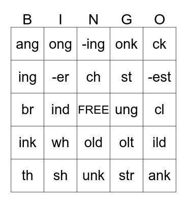 word part bingo Card