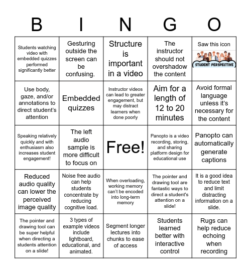 Engaging Videos Bingo Card