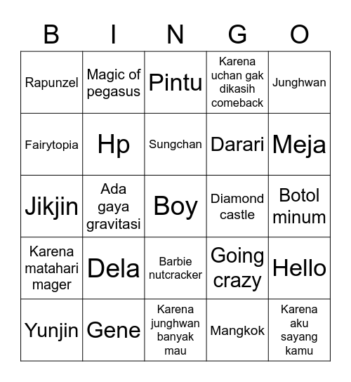 FabsSungchan Bingo Card