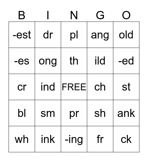 word part bingo Card