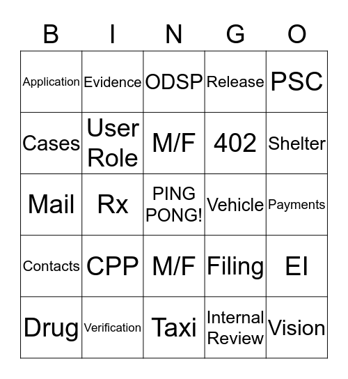 ODSP Bingo Card
