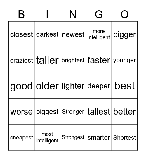 Comparatives & Superlatives Bingo Card