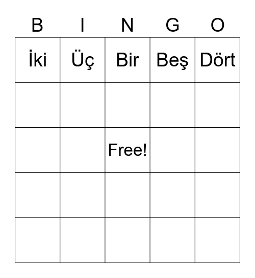 1-20 numbers Bingo Card