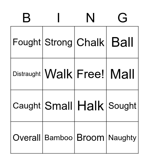 Graphemes Bingo Card
