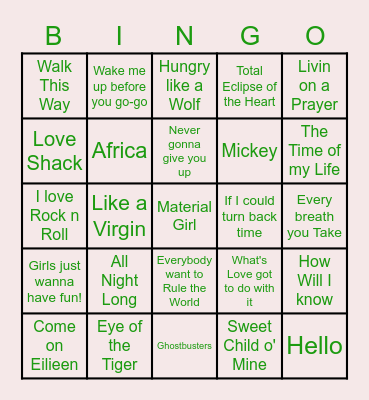 B3 80's Bingo! Bingo Card