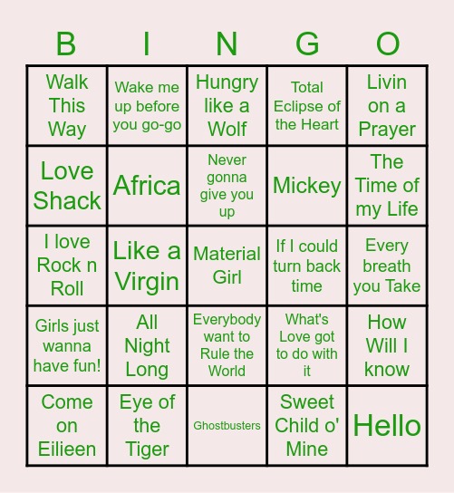 B3 80's Bingo! Bingo Card