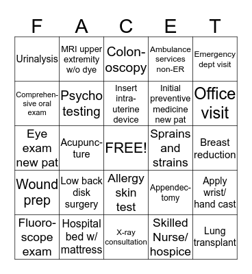 Facets Bingo Card