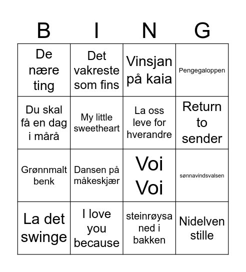 Musikk Bingo Card