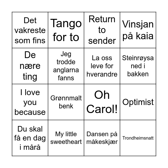 Musikk Bingo Card