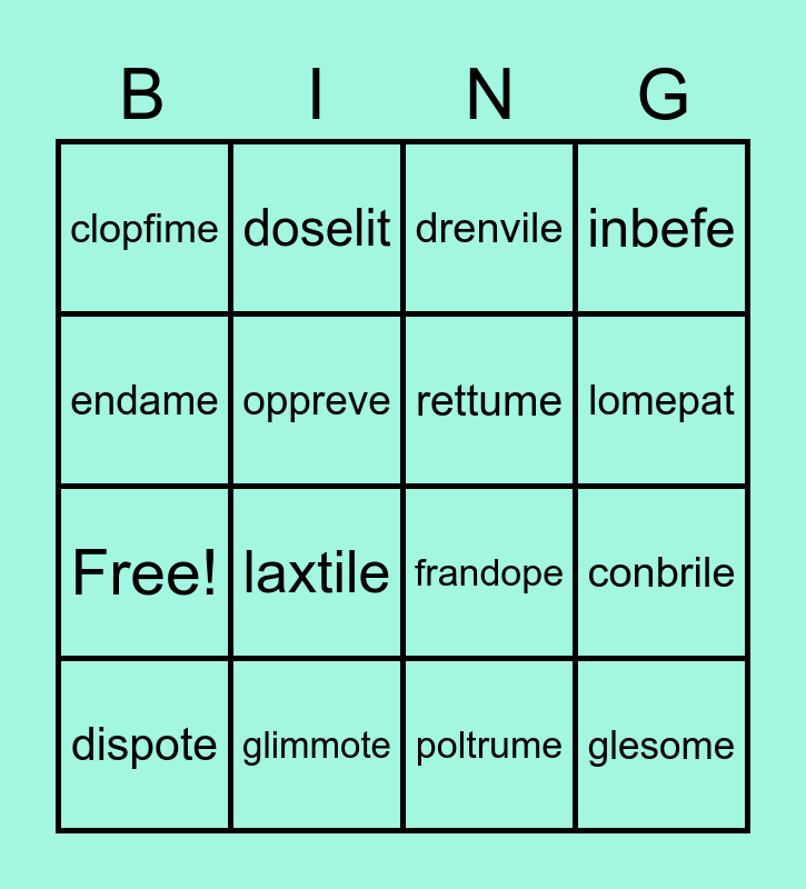 WRS 4.2 Nonsense words with ve syllables Bingo Card