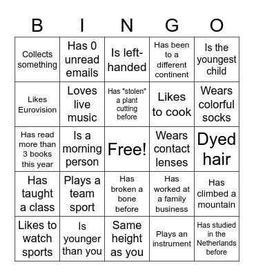 Winter Introduction Bingo Card