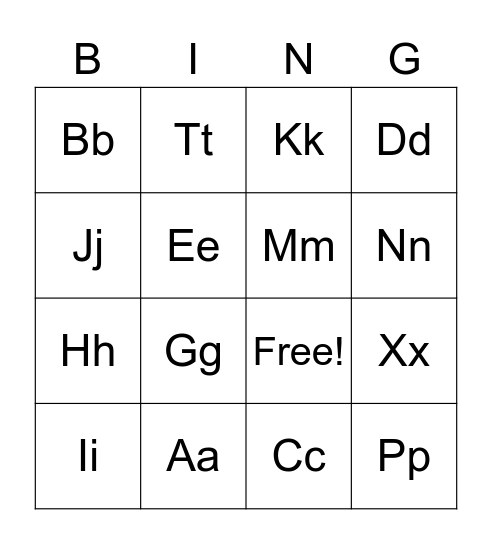 Letter Recognition Bingo Card