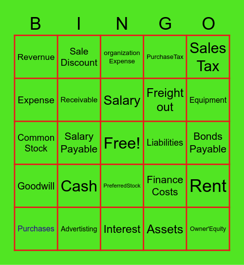 บัญชีENG Bingo Card