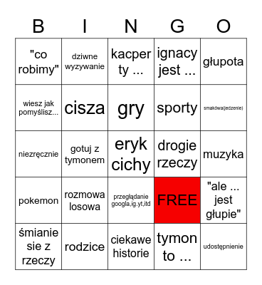 rozmowa na dc Bingo Card