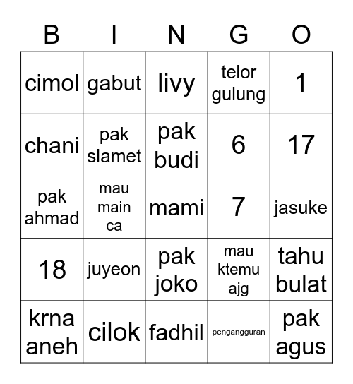 pnya chani Bingo Card