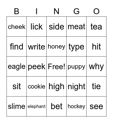 E and I Pattern Bingo Card