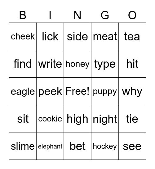 E and I Pattern Bingo Card