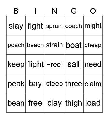 Vowel Teams Review Bingo Card