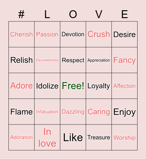 Love Bingo Card