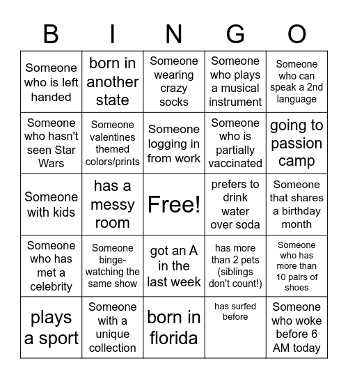 Alumni & New Student Mixer BINGO Card