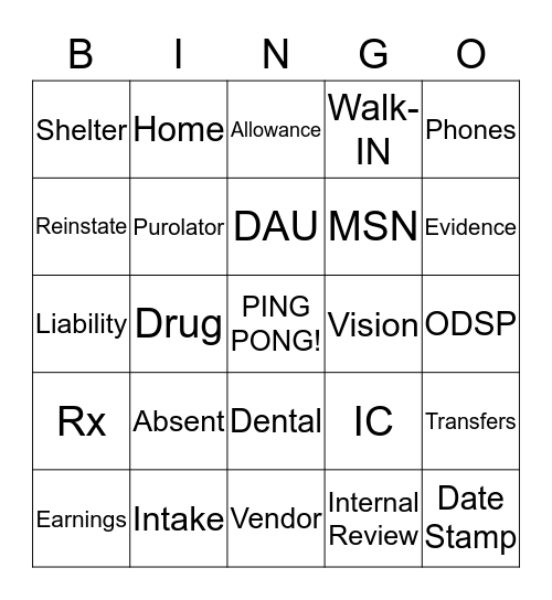 ODSP Bingo Card