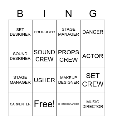 THEATRE CAREERS Bingo Card