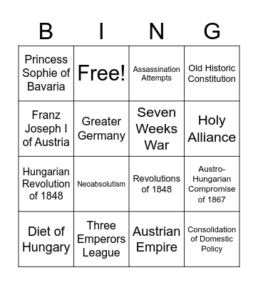 Austrian Empire Bingo Card