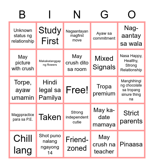 Valentine's Bingo Card