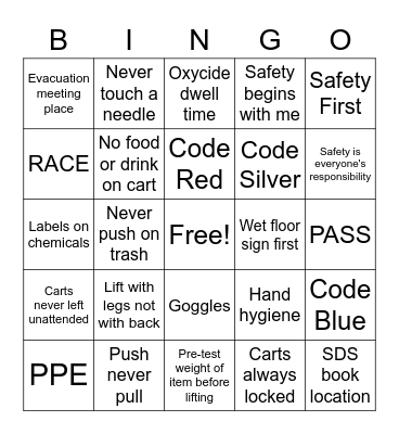 Safety Bingo Card