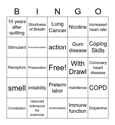 Smoke Free Me Bingo Card