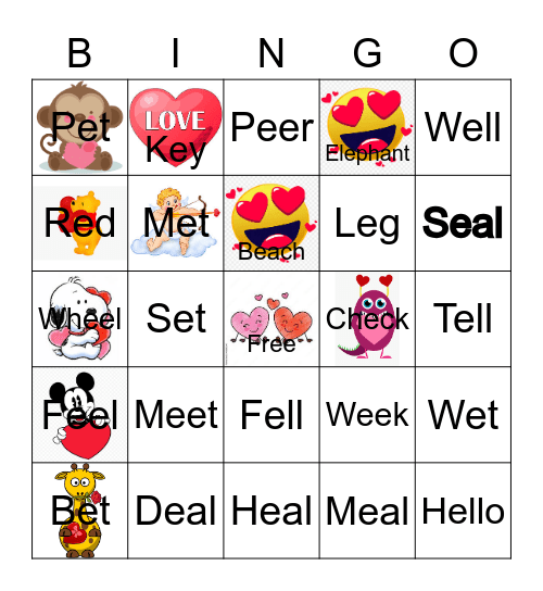 Short and Long E Sound Bingo Card