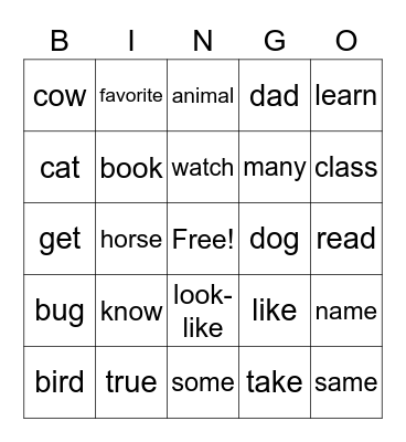 ASL 1 Lesson 10 Bingo Card