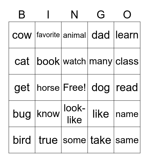 ASL 1 Lesson 10 Bingo Card