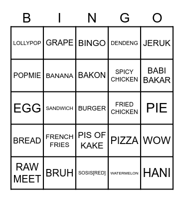 Food Bingo LYONELL Bingo Card