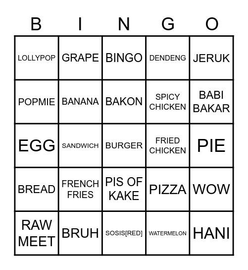 Food Bingo LYONELL Bingo Card