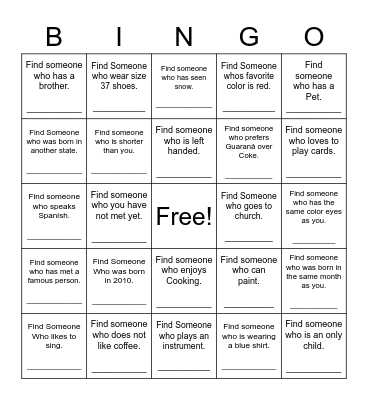 Find Someone Who Bingo Card