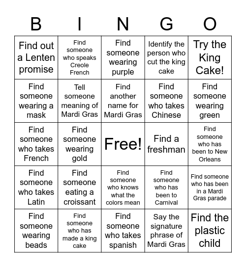 Mardi Gras Bingo Card