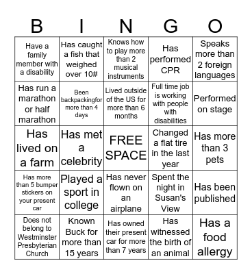 Peacehaven Farm Bingo Card