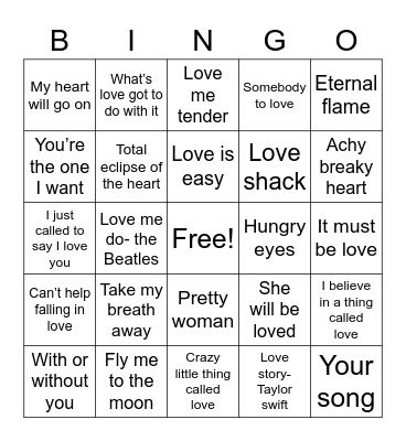 Love song bingo ❤️ Bingo Card
