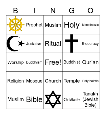 World Religions BINOG Bingo Card
