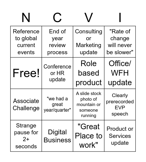 Q1 All Company Bingo Card