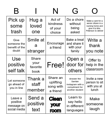 Kindness week bingo Card