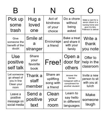 Kindness week bingo Card