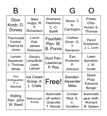 African American Inventors Bingo Card