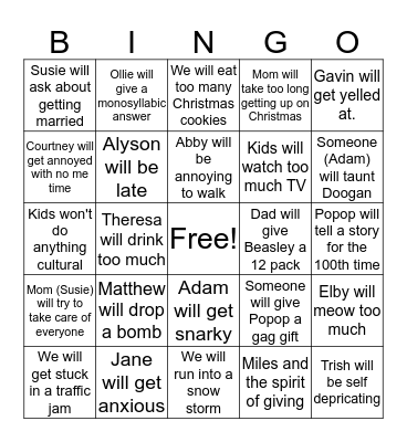 Holiday 'fun' bingo Card