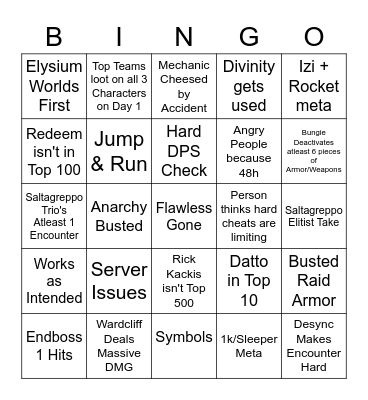Day One Bingo Card