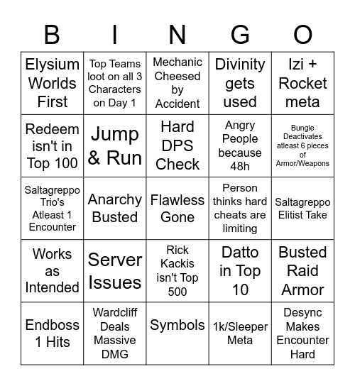 Day One Bingo Card