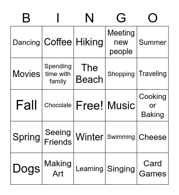 Things We Love BINGO Card