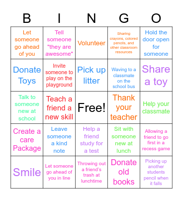 2023 KES Bingo Showing Kindness Bingo Card